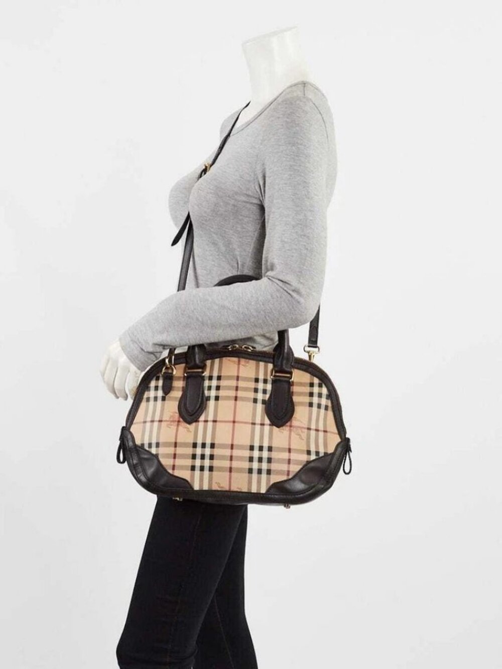 Burberry Haymarket Canvas/Chocolate Leather Small Orchard Bowling Bag